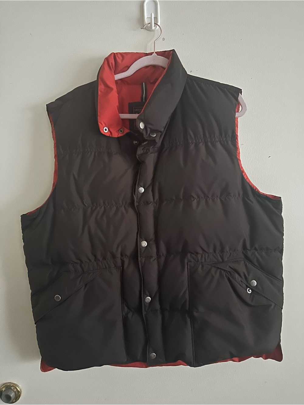 J.Crew Expedition Down Vest Men XL Brown Orange Puffer Premium